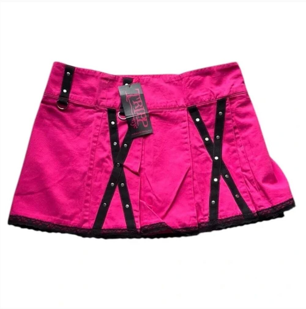 NWT Vintage Y2K Tripp NYC Hot Pink And Black Mini Skirt Sz L